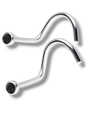 ⭐ NWT 2PC Pair Of 20G Silver Black Onyx Gem Nose Rings